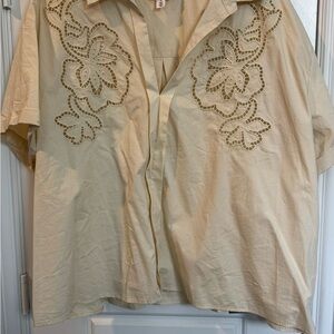 Cream Floral Embroidered Cropped Blouse